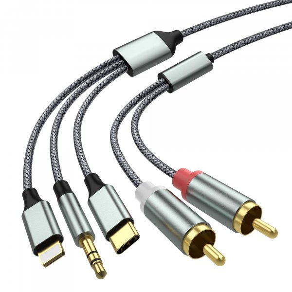 Lightning to RCA Cable Audio Aux Adapter,RCA to 3.5mm Cable，USB C to 2 RCA Audio Cable， (3 in 1 Audio Cable) for Power Amplifier, Car, Home Theater, Speaker and More(Lightning Compatible)(4.26FT)