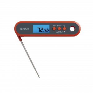 Taylor Digital Waterproof Meat Thermometer for GLP-1 High Protein Meal Prep – Folding Probe for Chicken, Salmon, Steak – Programmable Presets, Backlit Display for Oven, Grill, Orange