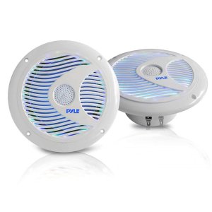 Pyle PLMR6LEW 6.5'' 150 Watt White Marine Speaker pair w/ LED Lights