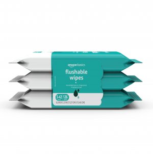 Amazon Basics Adult Wet Wipes Flushable formulated without Fragrance, 126 Count (3 Packs of 42) Packaging May Vary