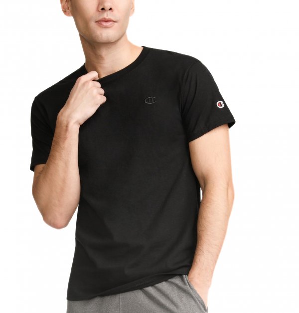 Champion Men's Classic Short Sleeve T-Shirt, Standard Fit, Midweight 100% Cotton, Available in Regular and Big & Tall, Black, X-Large
