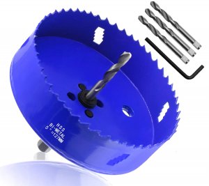 Seimneire 5 Inch Hole Saw with Heavy Duty Arbor, 1.2 Inch Cutting Depth HSS Bi-Metal Hole Drilling Cutter for Smoothly Cutting in Wood Cornhole Boards Plastic Drywall & Thin Metal