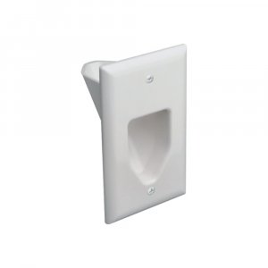 DATA COMM Electronics 45-0001-WH 1-Gang Recessed Low Voltage Cable Plate – Cable Management for Flat Panel TV Outlet Box, AV Devices, Compatible with Standard Low Voltage Mounting Brackets, White