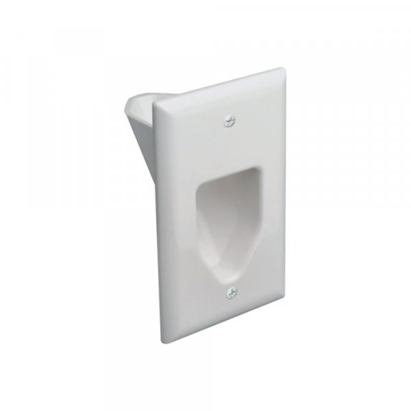 DATA COMM Electronics 45-0001-WH 1-Gang Recessed Low Voltage Cable Plate – Cable Management for Flat Panel TV Outlet Box, AV Devices, Compatible with Standard Low Voltage Mounting Brackets, White