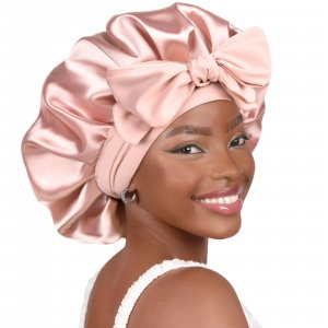 YANIBEST Adjustable Satin Bonnet for Sleeping Women Double Layer Hair Wrap Reduce Friction Prevent Frizz Natural Curly Hair, Blush Pink