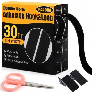 Navona 30Ft x 1 Inch Hook and Loop Strips with Adhesive, Heavy Duty Self Adhesive Hook and Loop Tape with Measuring Scale Backing for Home, Office, School & DIY Projects, Black