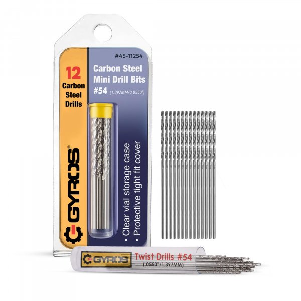 GYROS 12 PCS #54 Micro Drill Bit Set – Small Drill Bits for Jewelry, Plastic, Resin, & Soft Metal – Carbon Steel Wire Gauge Mini Twist Drill Bit Set for Pin Vise Hand Drill & Rotary Tool