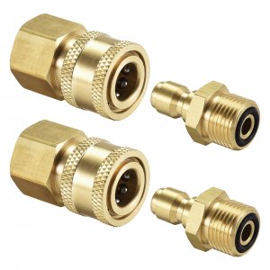 uxcell Garden Hose Brass Quick Connect Set Fittings M18x1.5 Male & Female Thread Water Hose Connectors Pressure Washer Adapter Quick Disconnect Kit, 2 Sets