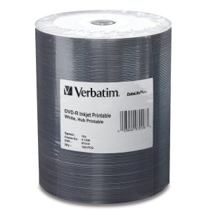 Verbatim DVD-R Blank Discs 4.7GB 16X DataLifePlus White Inkjet Printable Recordable Disc Hub Printable - 100pk Tape Wrap