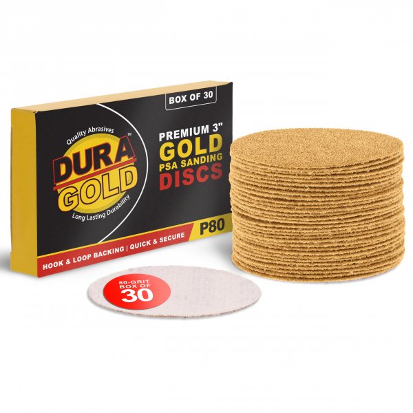 Dura-Gold - Premium - 80 Grit 3" Gold Hook & Loop Sanding Discs for DA