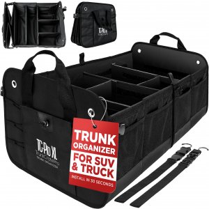 TRUNKCRATEPRO XL Heavy-Duty Trunk Organizer – Reinforced SUV & Truck Cargo Storage with 6 Adjustable Compartments, Non-Slip Base & Securing Straps (Foldable Design, Black)
