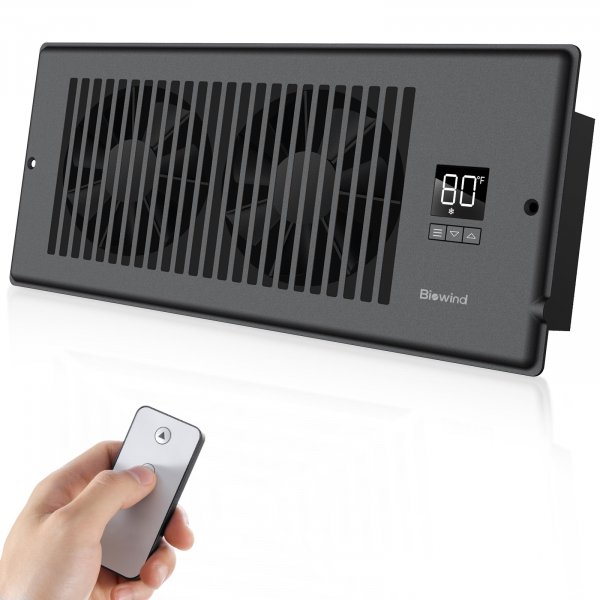 BIOWIND Quiet Register Booster Fan Fits 4" x 10" Register Holes, 10-Speed Smart Heating Cooling AC Vent Fan with Remote Control and Thermostat Control - Bronze