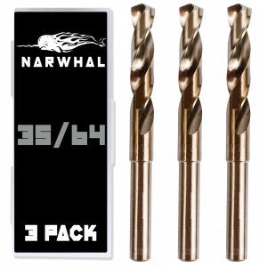 35/64 Cobalt Drill Bits - 3 Pack - 6 Inch Length - M35 Cobalt Drill Bits with Storage Case - Perfect Drill Bits for Metal, Hardened & Stainless Steel, Cast Iron, and More!