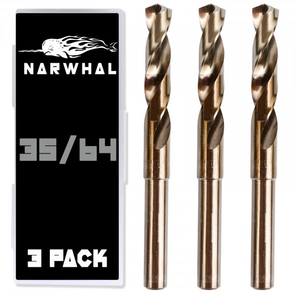 35/64 Cobalt Drill Bits - 3 Pack - 6 Inch Length - M35 Cobalt Drill Bits with Storage Case - Perfect Drill Bits for Metal, Hardened & Stainless Steel, Cast Iron, and More!
