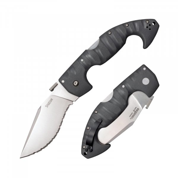 Cold Steel Spartan 4.5 in Japanese AUS10A Serrated Blade Tactical Pocket Folding Knife w/Tri-Ad Lock and Griv-Ex Handle w/Steel Liners