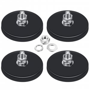Flutesan Neodymium Magnet Rubber Coated Mounting Small Scratch Safe Black Stud Magnet Painted Surface Waterproof M6 Threaded with Bolts Nuts for Lighting Camera Tools(4 Packs,Black,1.69 Inch)