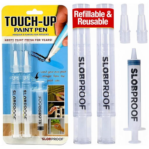 Slobproof Refillable Touch-Up Paint Pen, Pack of 2 - Precision Brush Tip