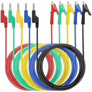 Sumnacon Multimeter Banana Plug to Crocodile Alligator Clip Test Probe, 5PC 4mm Stackable Colorful Silicone Banana Plug to Alligator Clip Test Probe Lead Wire Cable 6.6Ft/2M