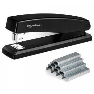 Amazon Basics Office Stapler with 1000 Staples, 25 Sheet Capacity, Non-Slip, Black, Home Office
