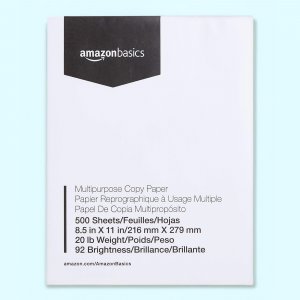 Amazon Basics Multipurpose Copy Printer Paper, 8.5 x 11 Inches, 20 lb, 92 Bright, White, 1 Ream (500 Sheets), Jam-Free