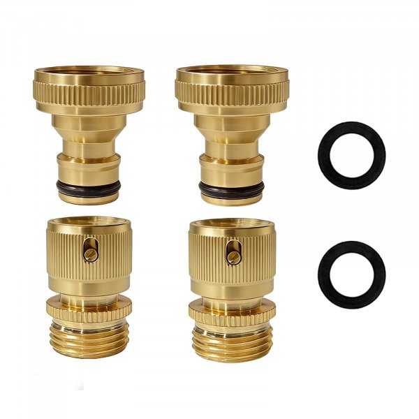 Yoniccal 3/4 Inch GHT Solid Brass Garden Hose Quick Connect Fittings, Water Hose Connectors with Leak-Proof Seal for Outdoor Gardening and Cleaning Use (2, Gold)