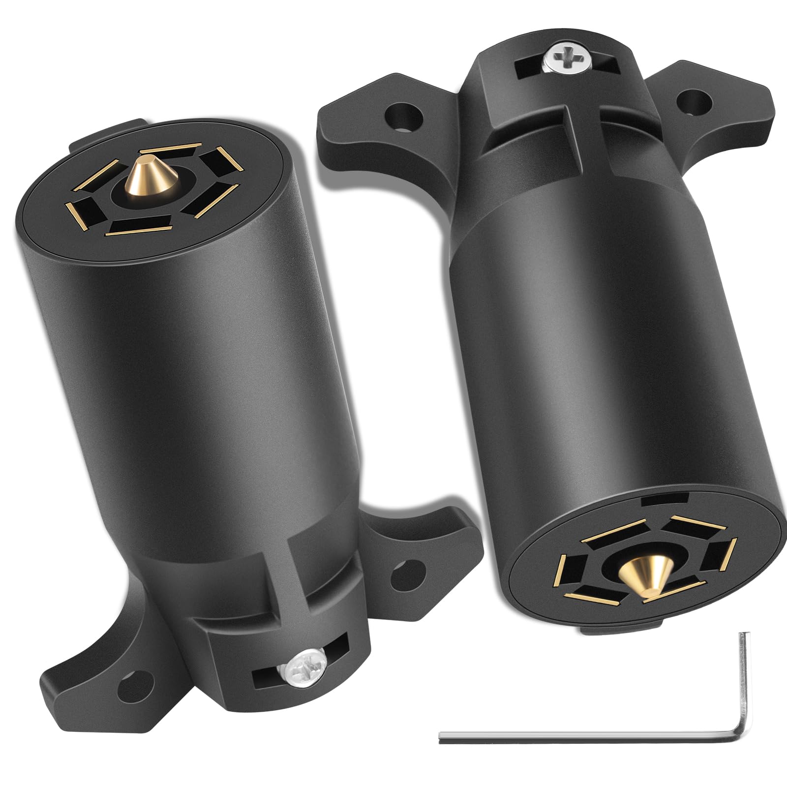 2 Pack Premium 7 Pin Trailer Plug With Built-In Brass Terminals, Heavy-Duty 7 Way Trailer Light Plug Connector Easy Installation，Waterproof 7 Prong Trailer Plug for Various RVs，Trailers，Boat Traile