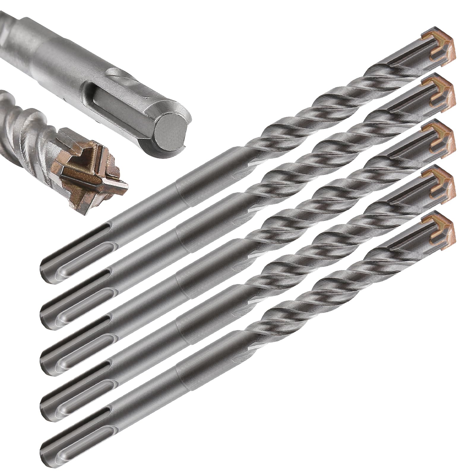 Wensilon 5pcs 1/2" X 6"-4" Cross-Type Double Thread Carbide Drill Bits for Concrete, Brick, Stone, Hammer Drill