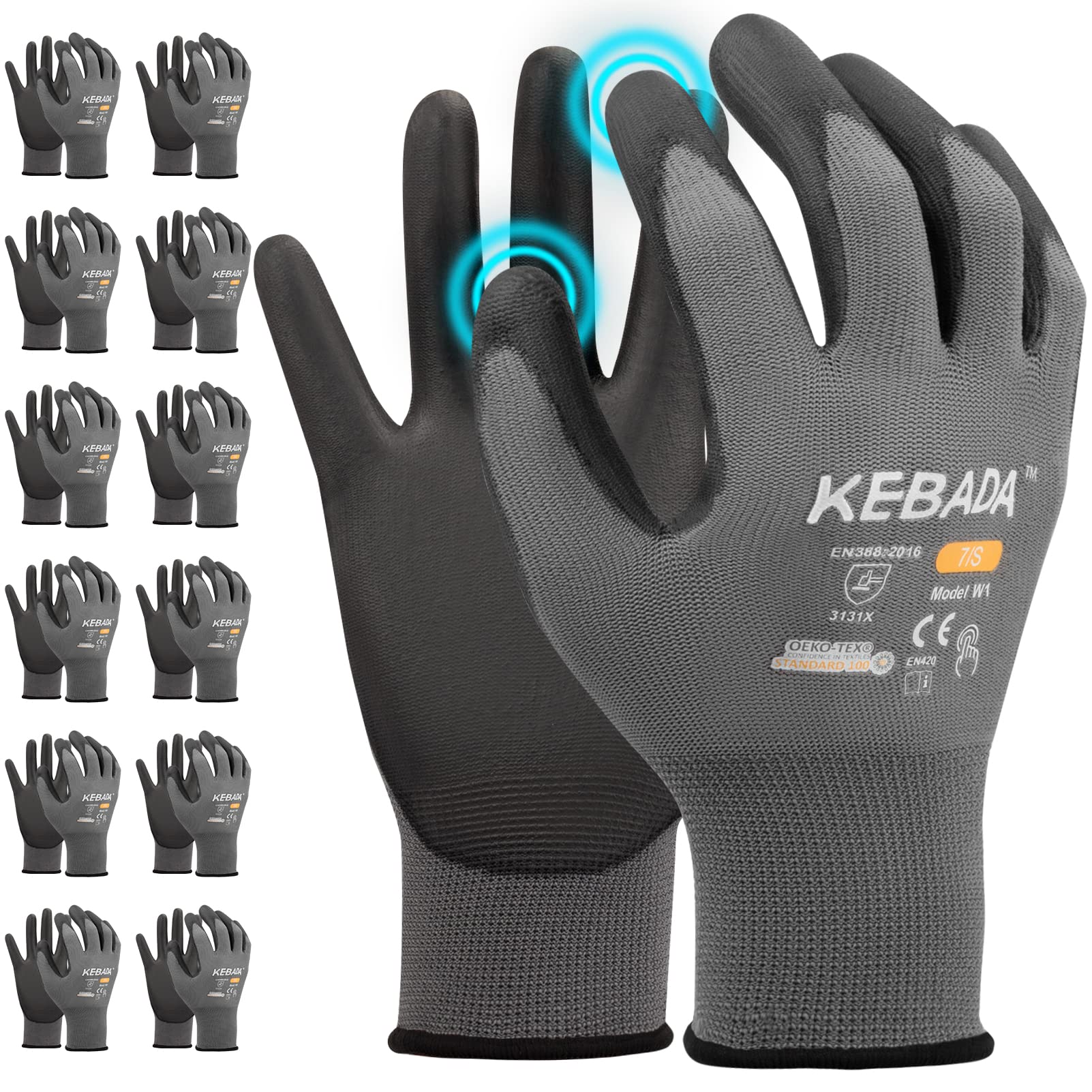 Kebada W1 Safety Work Gloves for Men & Women, Touchscreen, PU Coated