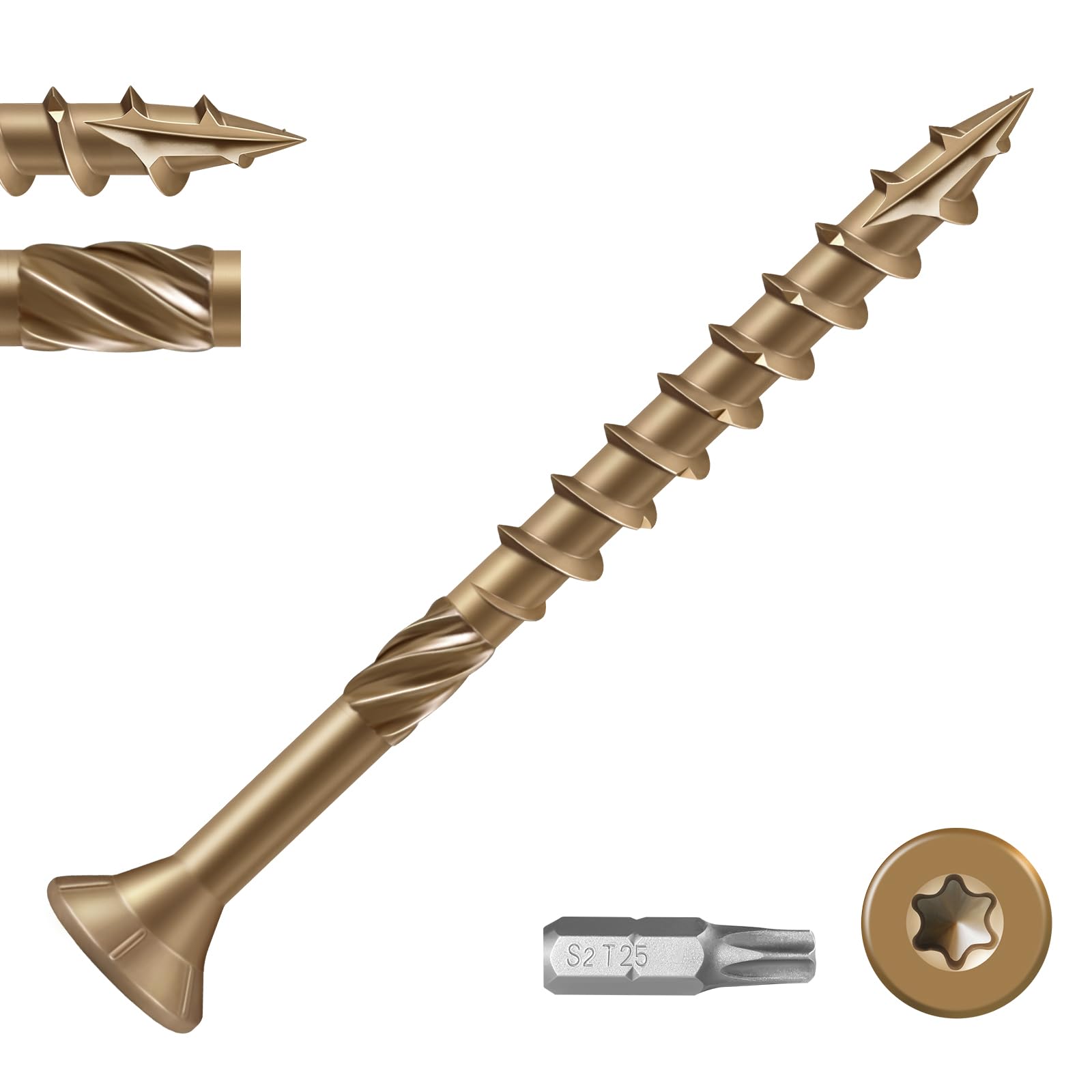 BNUOK #10 Deck Screws 3-1/2 Inch Exterior Decking Wood Screws Heavy-Duty Outdoor Torx Drive Head,Bronze Rust Resistant Epoxy Coated for Timber,Fence,T25 Star Bit (1Ib,48Pcs)