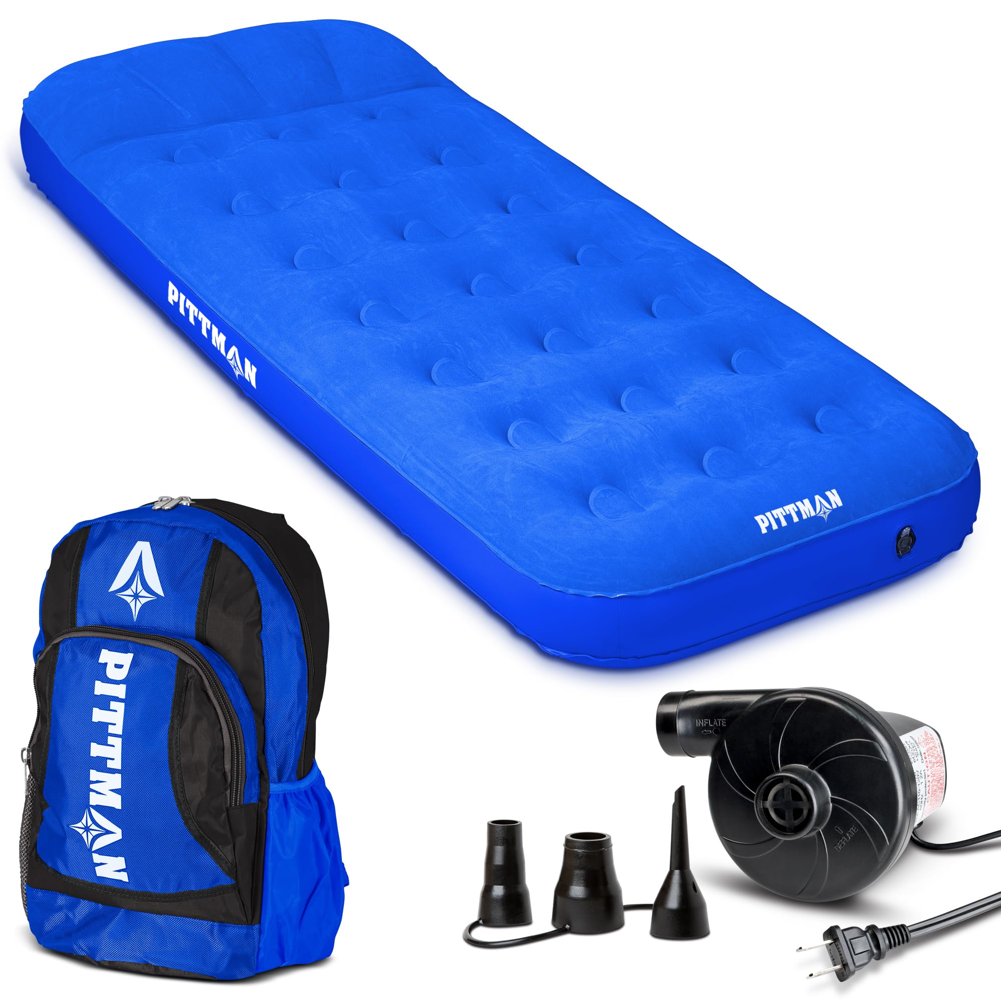 Pittman PPIBLUKIDMAT Kid's Twin Air Mattress Blue w/ Battery Powered Air Pump