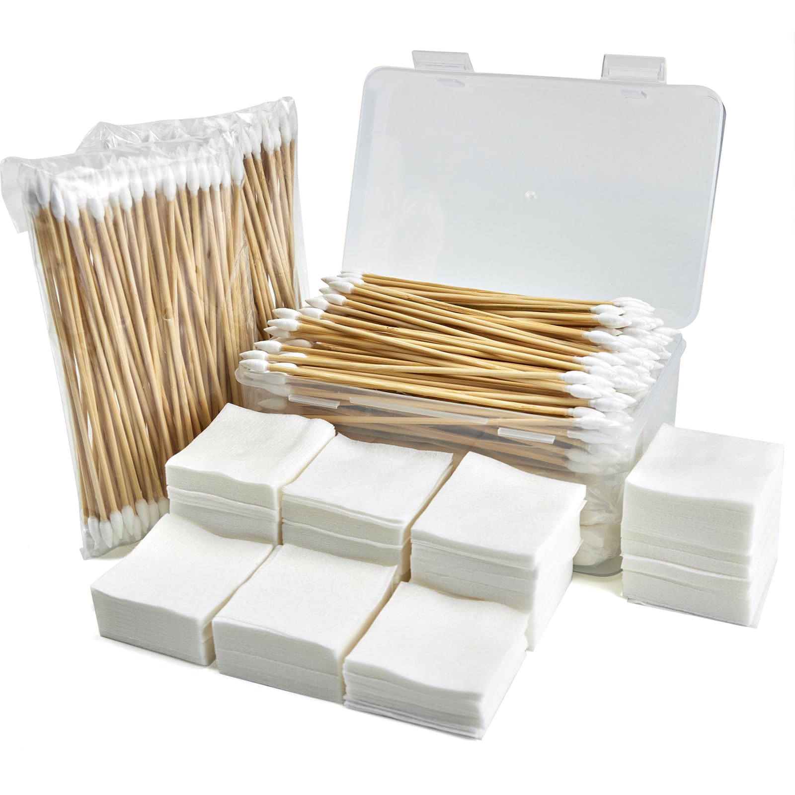 Gun Cleaning Kit - Gun Cleaning Patches and Cotton Swabs in Storage Box, 6" Long Cotton Swab & 2" Lint Free Pad - Highly Absorbent, Essential Supplies for Barrel and Bore Care