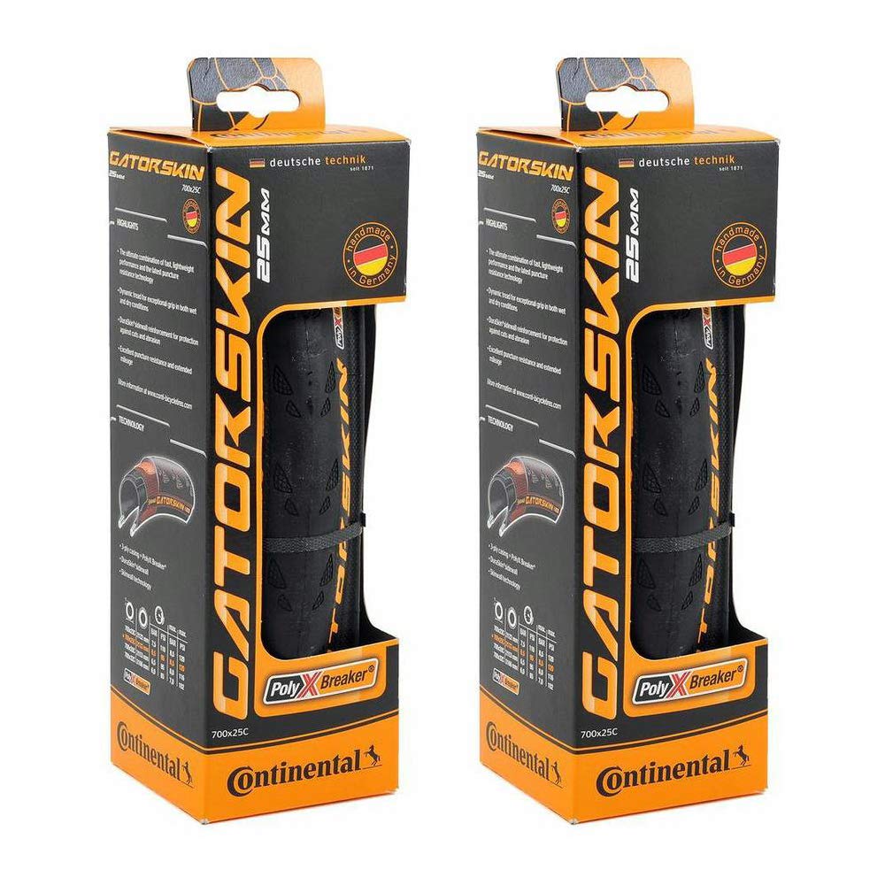 Continental Gatorskin - Road Bike Tire | Tough Urban & Touring Tire for Daily Riding - PolyX Breaker, Duraskin, 2 Pack (Black) (700x25)