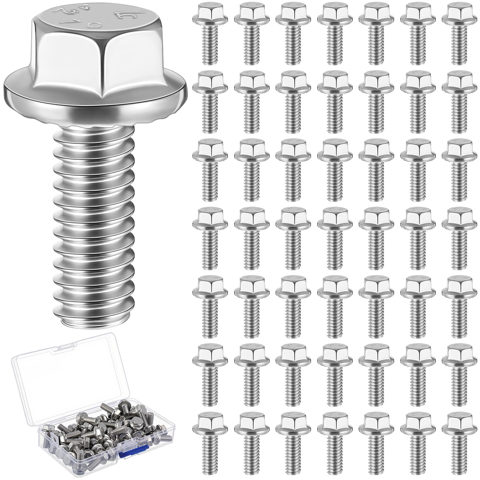 Zonon 50pcs 5/16-18 x 3/4 Inch 304 Stainless Steel Flanged Bolts, Silvery