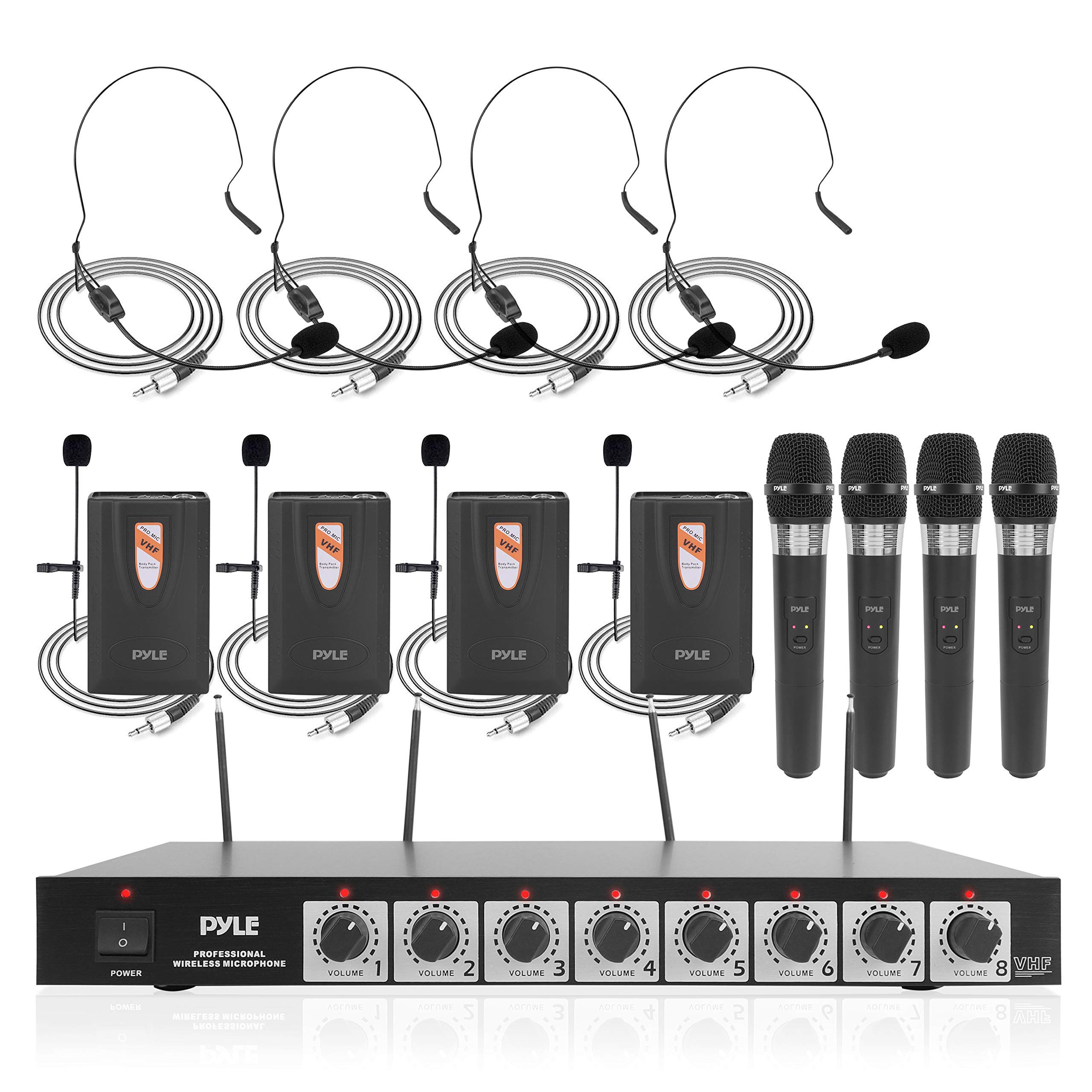 Pyle Pro PDWM8700 8 Mic Handheld VHF Wireless Mic System