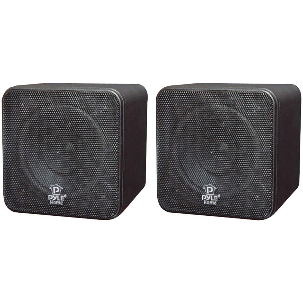 Pyle PCB4BK 4" 200 Watt Mini Cube Black Bookshelf Speaker Pair