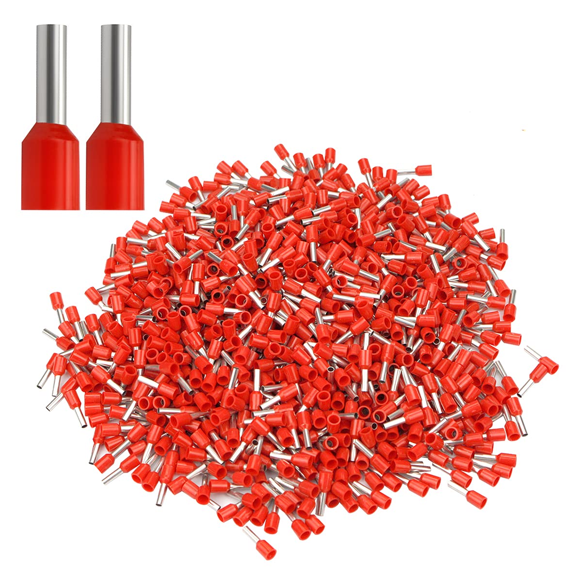 XHF 1000 PCS AWG 18/1.0mm² Wire Ferrules Insulated Copper Crimp Connectors, Crimp Pin Cord End Terminals Red
