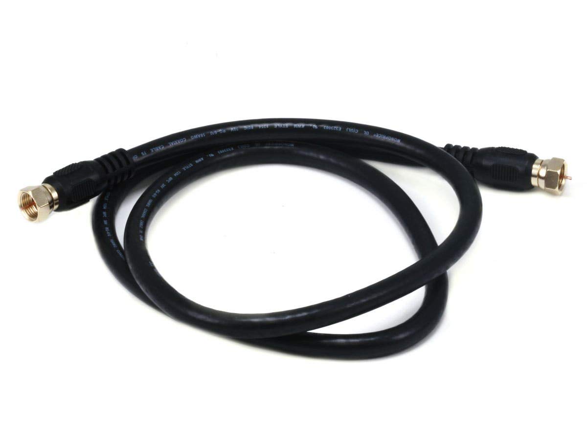 Monoprice RG6 Quad Shield CL2 Coaxial Cable with F Type Connector - 3 Feet, Black