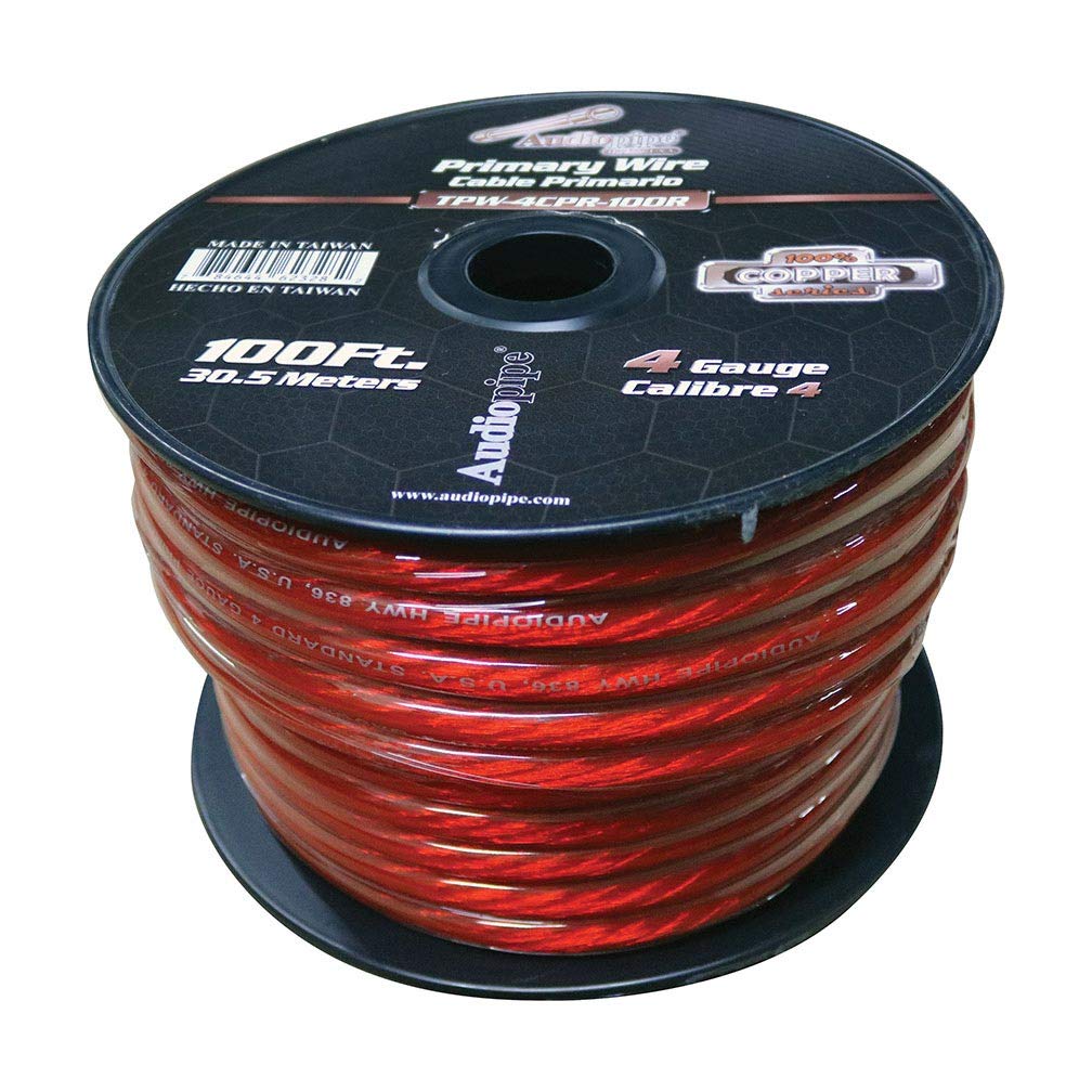 Audiopipe TPW4CPR100R 100% Copper Series Power Wire 4 Gauge 100 Foot Roll  Red