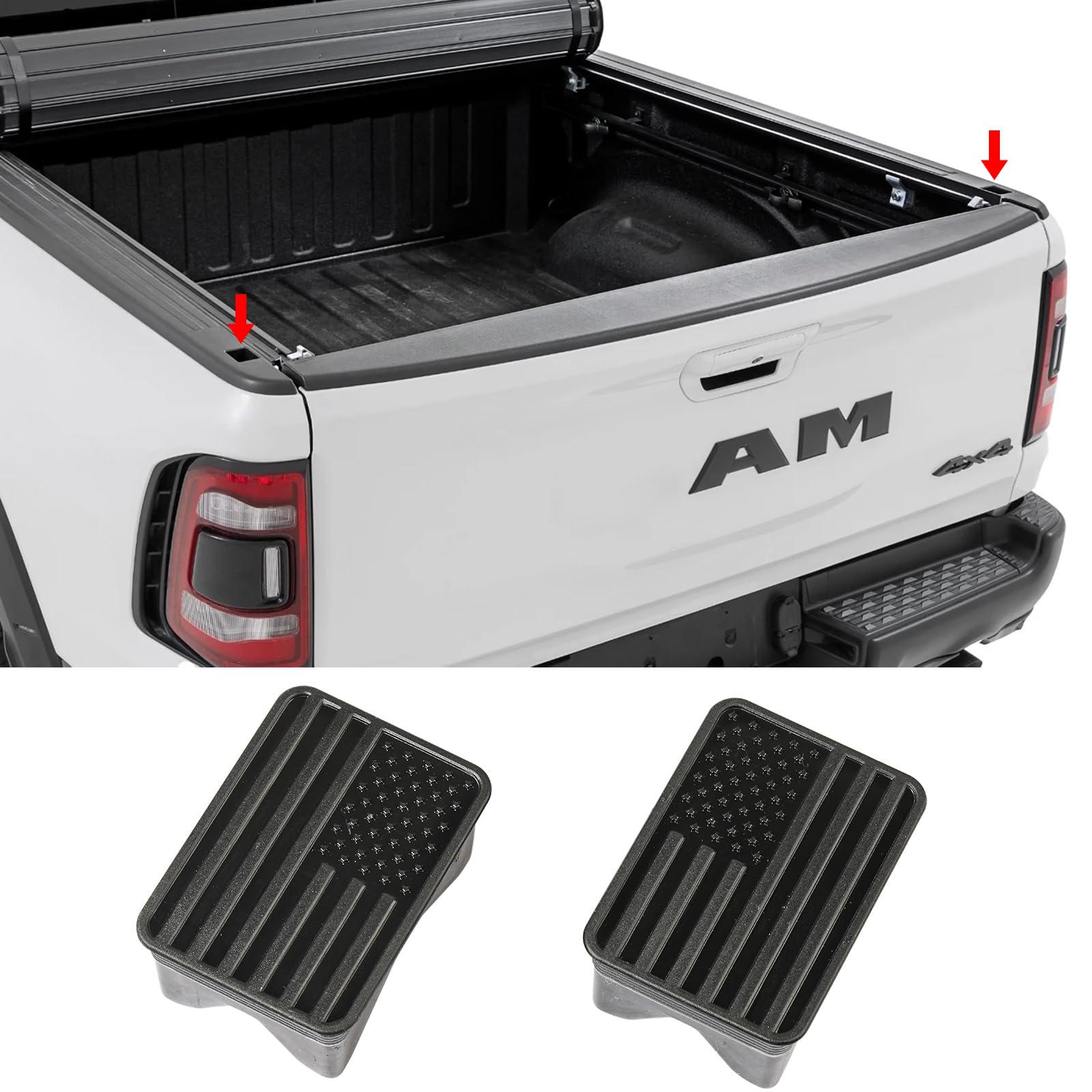 Bed Rail Stake Pocket Covers for Dodge Ram 1500 2019 2020 2021 2022 2023 2024 2025 2026 Truck Accessories Caps Rear Holes Plugs Covers Black 2Pcs