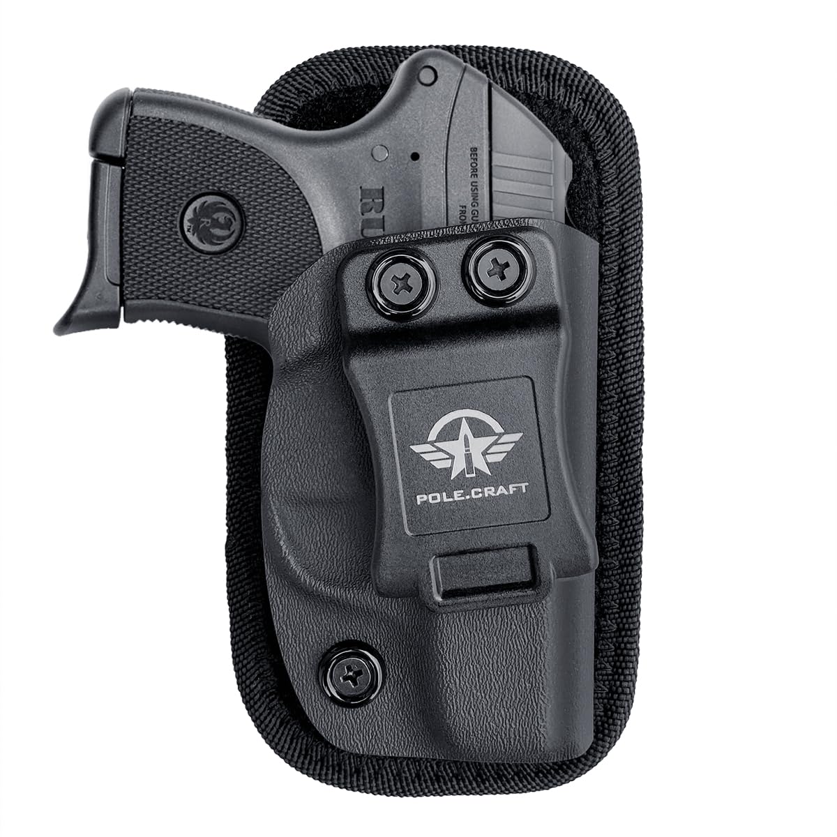 Ruger LCP 380 Holster,IWB Kydex Holster Fit: LCP 380 Auto⎜Inside Waistband Carry - Adj. Cant Retention⎜Cover Mag-Button⎜No Wear⎜No Jitter (Black - with Pad, Right Hand Draw (IWB))