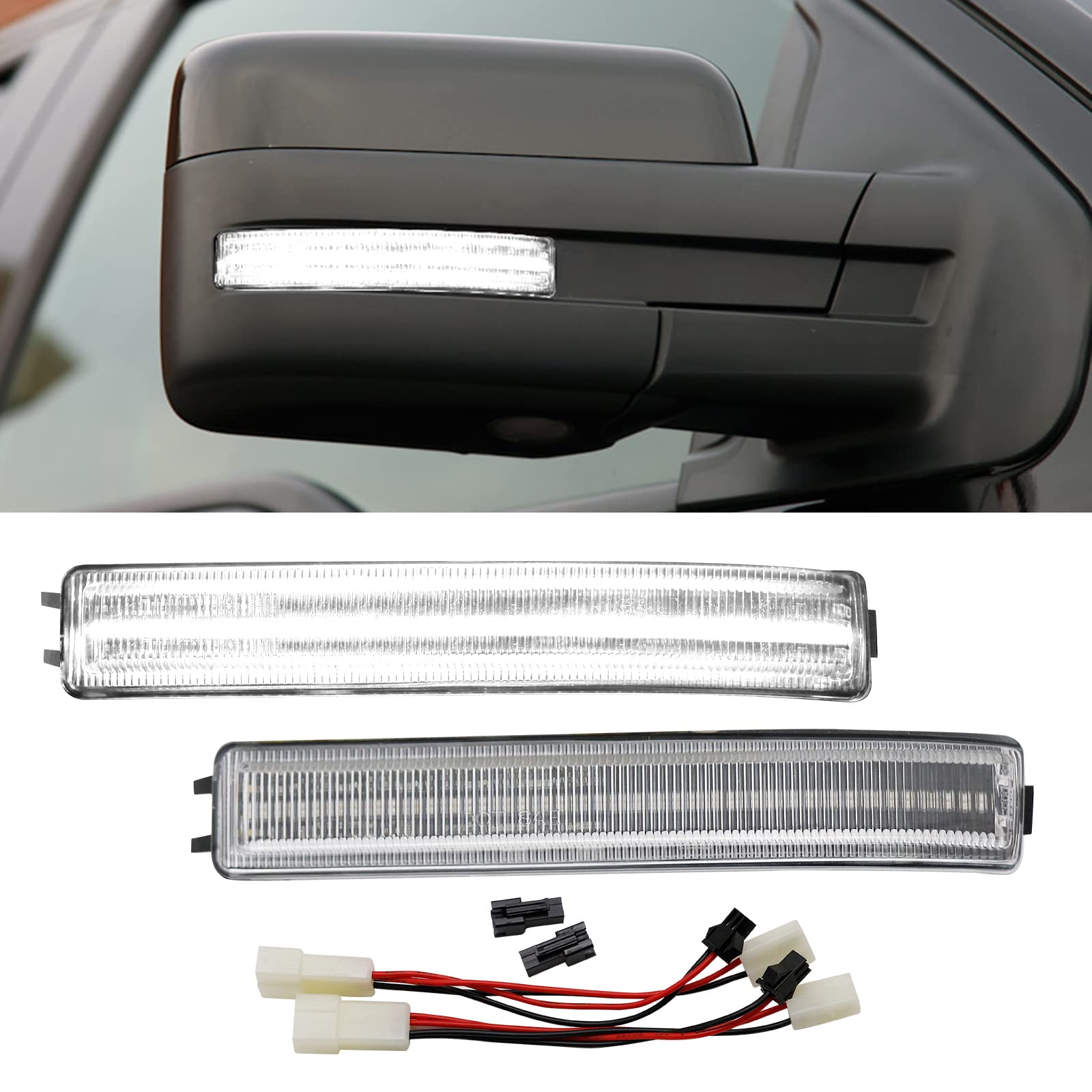 Aexploer Side Mirror Turn Signal Lights LED Assembly Compatible with F150 2009-2014/for Mark LT 2010-2014,Blink Turn Marker Lamp (Clear Len White Light)