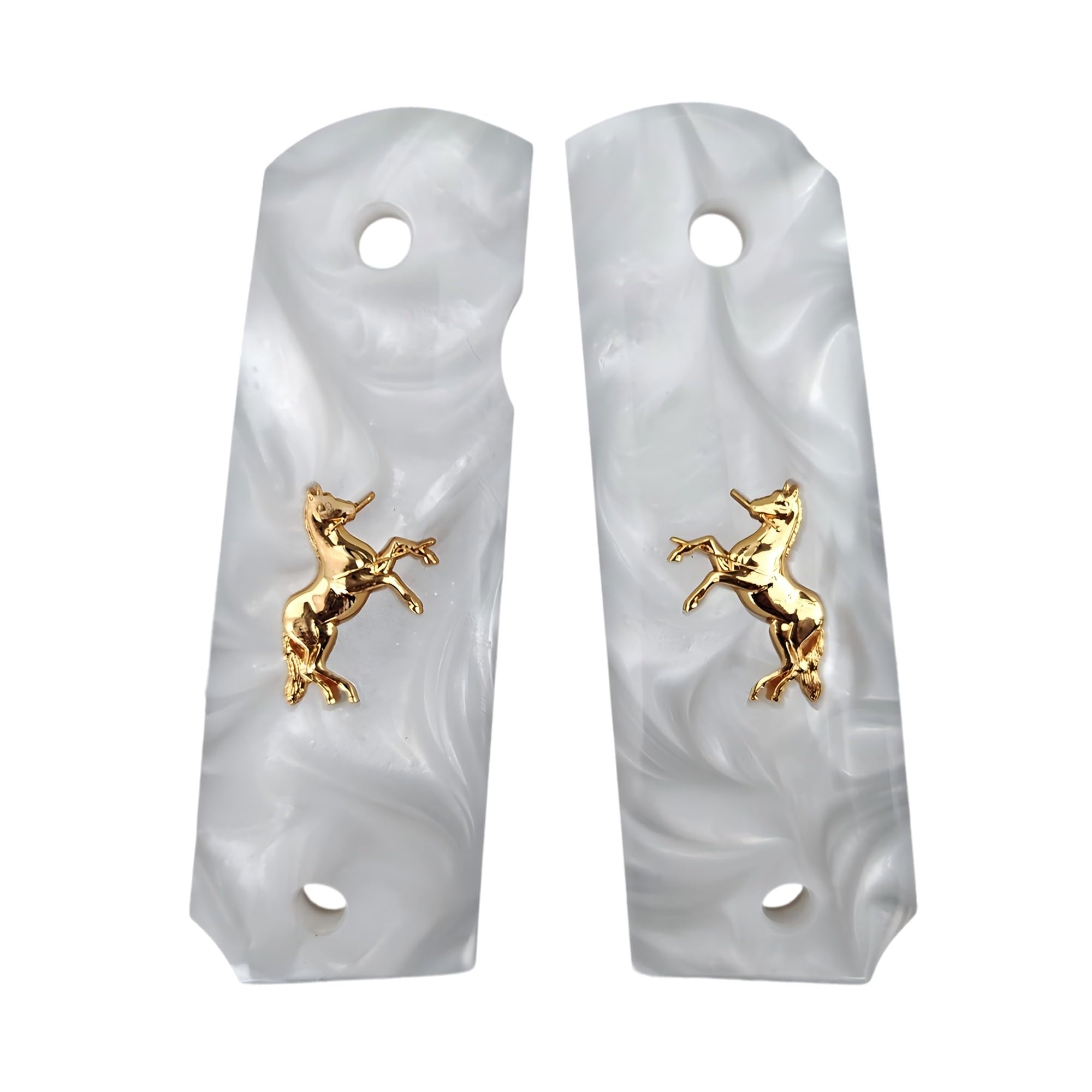 1911 Grips Full Size,White Pearl with Gold Horse,Fits Colt,Kimber,Springfield,Remington,Rock Island .etc,Government Commander Models,Resin Material