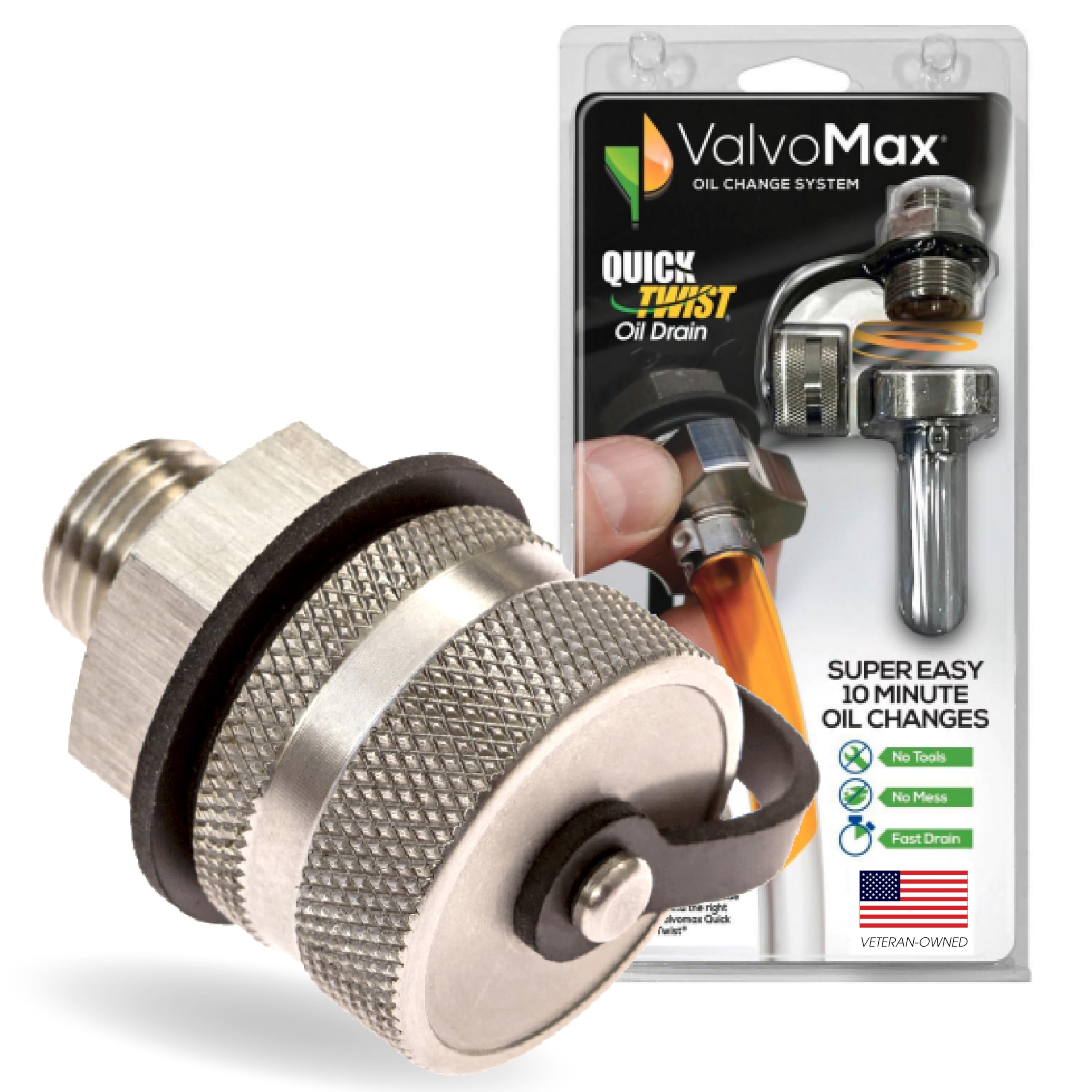 ValvoMax Oil Drain Valve – Quick Twist Oil Drain Plug for Mess-Free DIY Oil Changes – No Tools Required – M14-1.50 Thread Size – Veteran-Owned American Brand