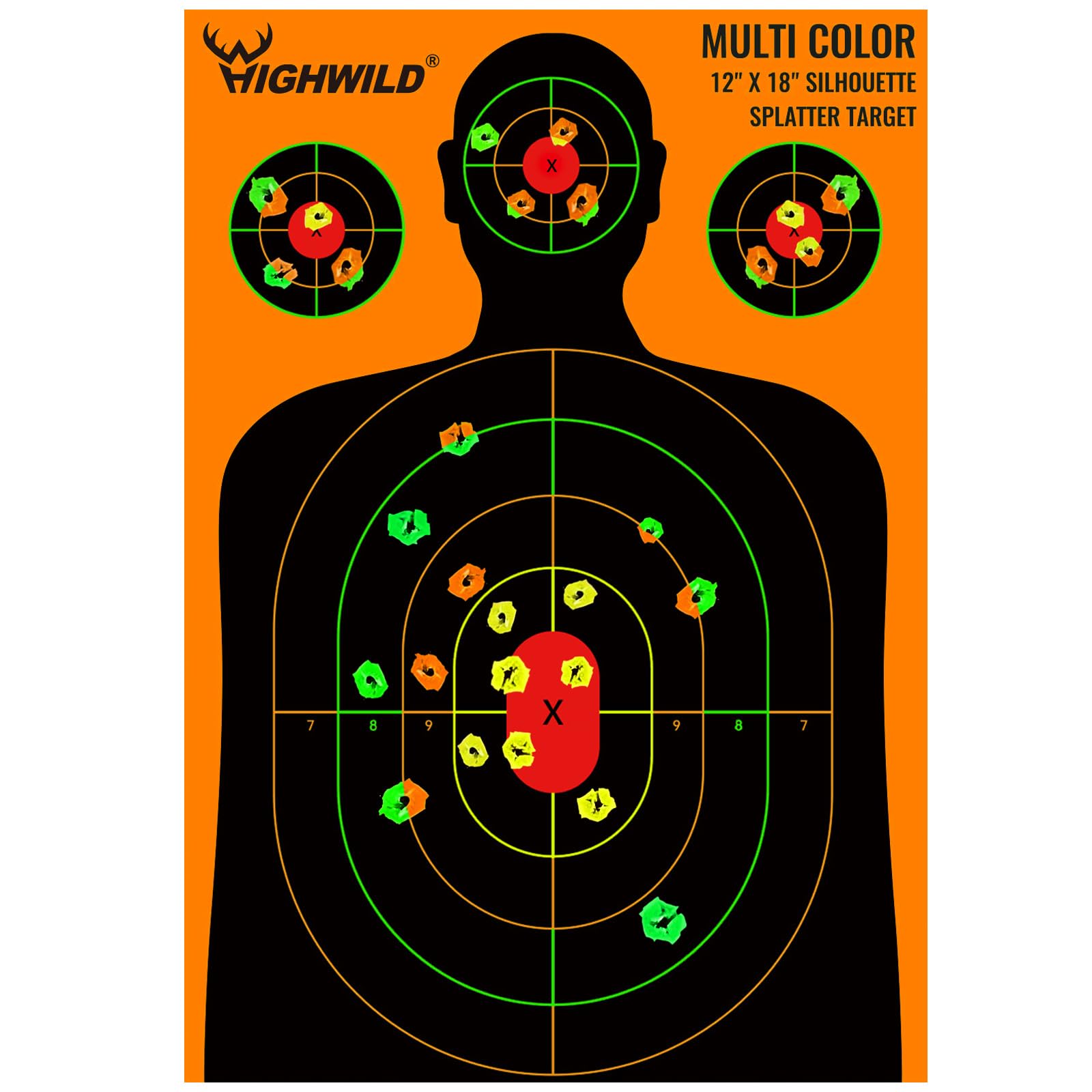Highwild Silhouette Splatter Paper Targets - Splash Effect of Multiple Colors - 12x18 Inch (10 Pack)