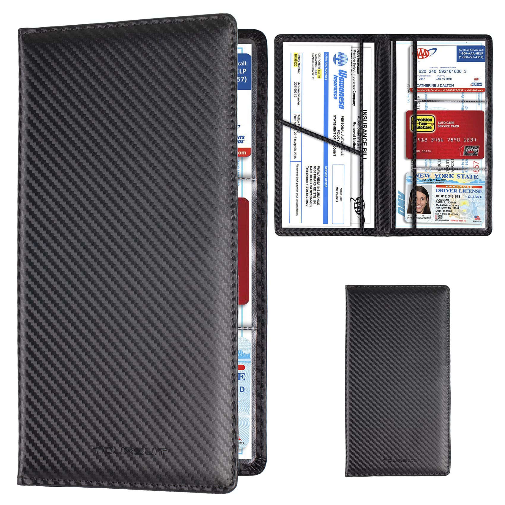 TOURSUIT Car Registration & Insurance Card Holder, Carbon Fiber Black