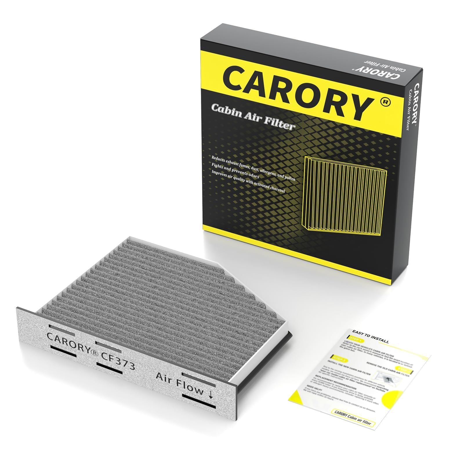 CARORY Cabin Air Filter w/Activated Carbon for VW Jetta 2005-2019, Tiguan 2008-2018, Passat 2005-2018, Golf 2010-2014, Beetle 2011-2019, for Audi A3 2004-2015, Q3 2012-2018, Fits OE# 1K0819644, CF373