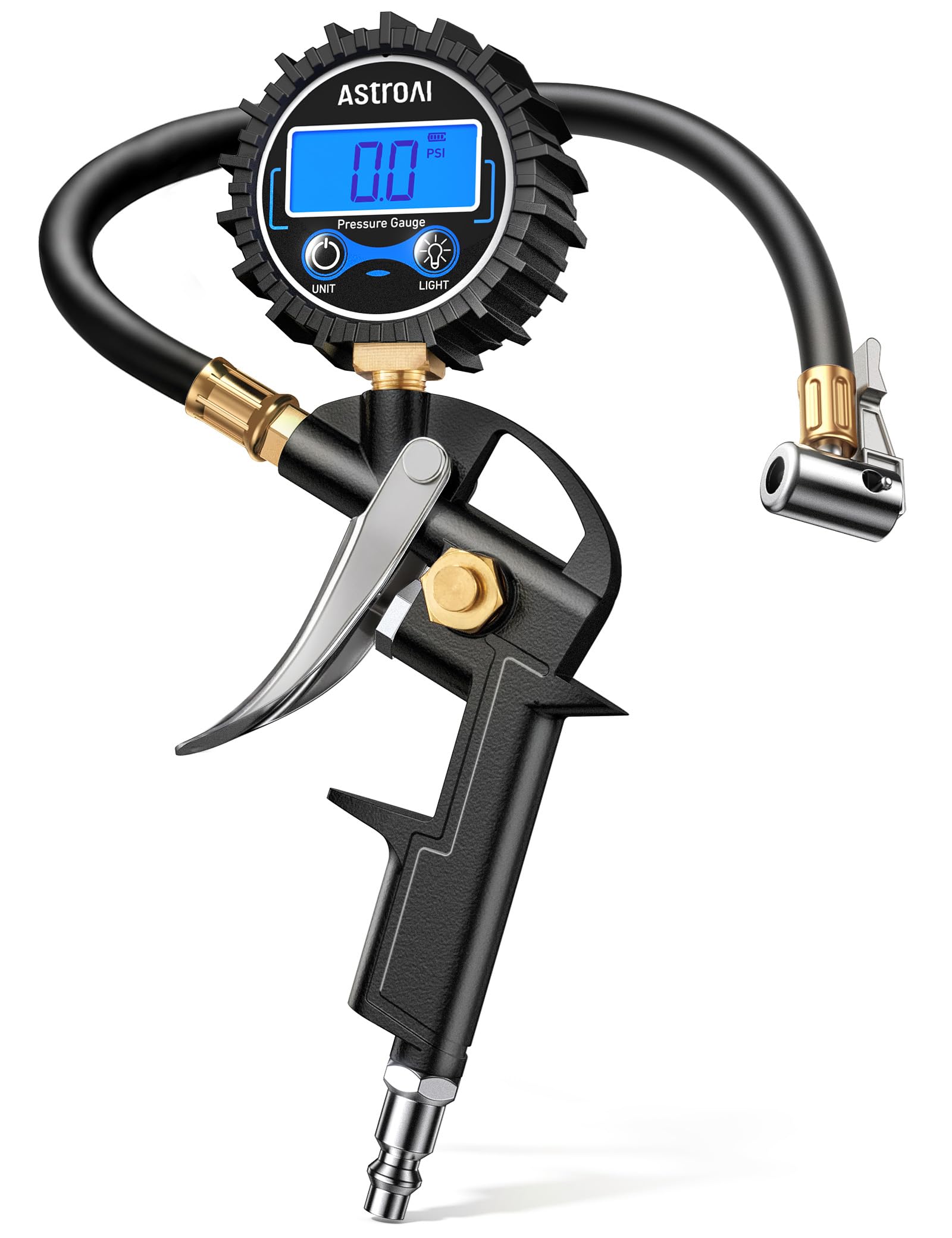 AstroAI Digital Tire Pressure Gauge with Inflator, 3-250PSI Air Compressor Accessories with Heavy Duty Air Chuck Quick Connect Coupler, Fits 1/4" NPT – for Car Truck SUV RV, 1 Pack Compact
