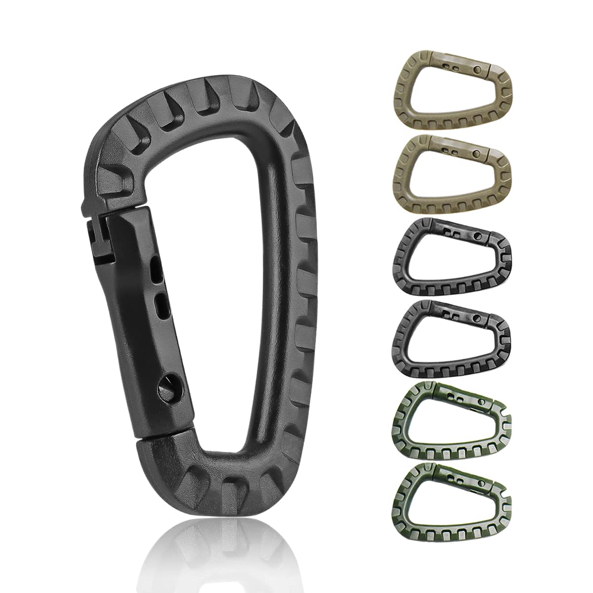CooBigo 6Pack Tactical Carabiner Keychain Clip Tac Link Plastic Climbing D-Ring Large Key Chain Heavy Duty Spring Snap Hook for Backpack, Belt, Tent, Water Bottle, Camping Lantern, Higing