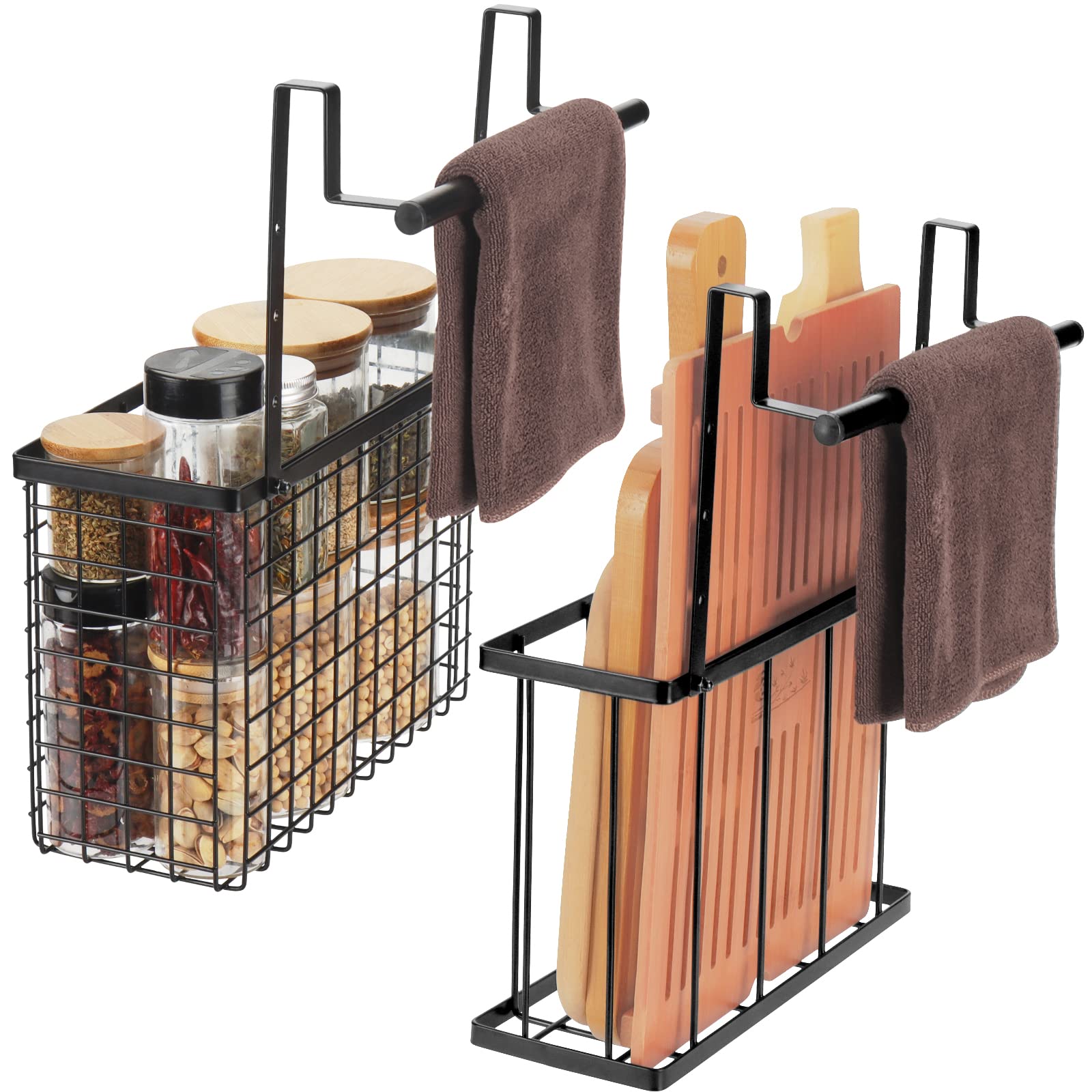 YMCCOOL 2 Pack Cabinet Door Organizer,Over The Cabinet Door Organizer with Towel Bars,Hang Over Cabinet Door Storage, Kitchen Cabinet Door Organizer for Cutting Board, Baking Sheet, Foil, Plastic Wrap