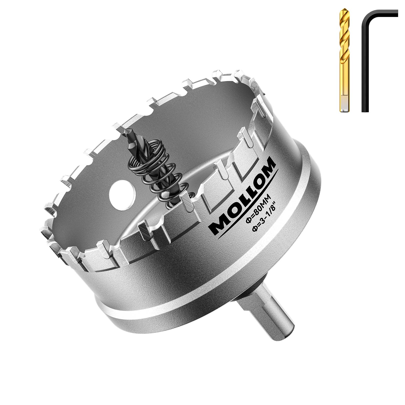 Mollom 3-1/8" (80mm) Heavy Duty Carbide Hole Saw with 2 Pilot Bits